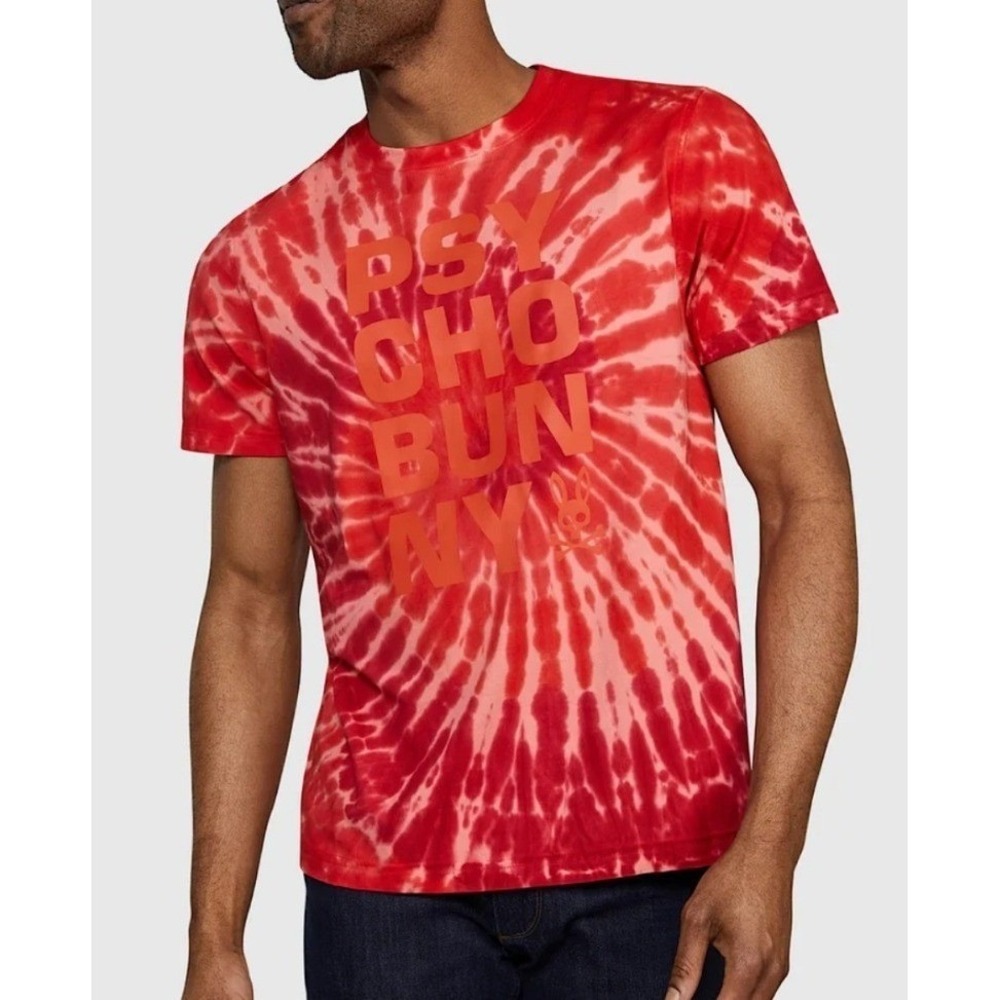 Psycho Bunny Tie Dye T-Shirt Mens 9 3XL Red Graphic Logo Short Sleeve Cotton Tee - Picture 2 of 10
